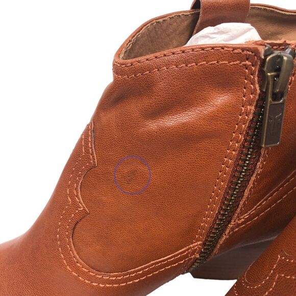 Frye Reina Bootie Leather Ankle Boots 6.5 Western Cognac Brown New Minor Defects - Picture 6 of 9